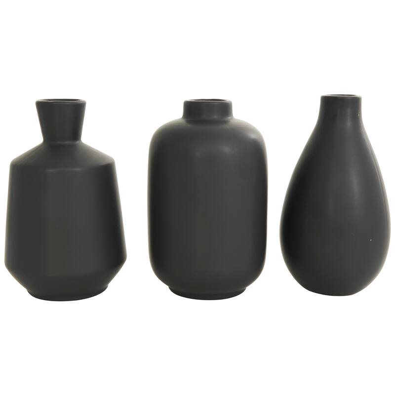 White, Gray, Cream or Black Ceramic Marble Inspired Vase with Varying Shapes (Set of 3)