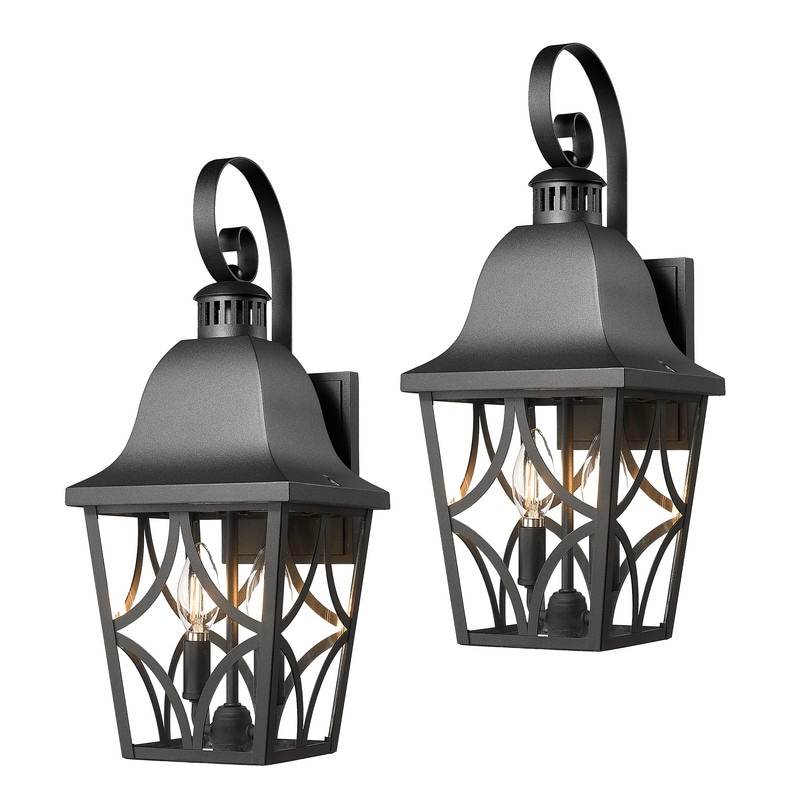 2-Pack Outdoor Wall Light Fixtures, Waterproof Matte Black Lantern Sconces with Clear Glass for Porch, Garage & Front Door