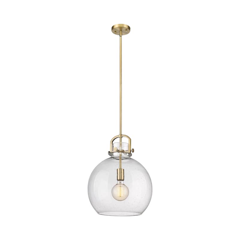 Innovations Lighting Newton Sphere - 1 Light 14" Stem Hung Pendant - Brushed Brass/Seedy