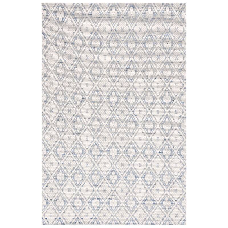 SAFAVIEH Handmade Marbella Aitana Modern Wool Rug - 6' Square - Blue/Ivory