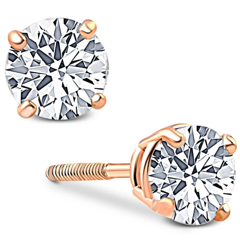 3/4ct Diamond Studs Screw Back Rose Gold