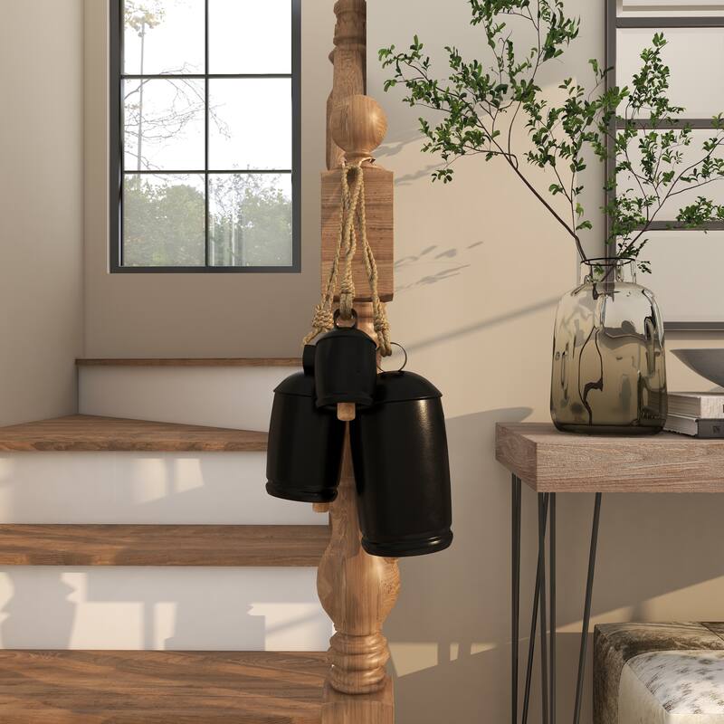 Metal Tibetan Inspired Decorative Cow Bells with Jute Hanging Rope - Set of 3 - Roche River Decor
