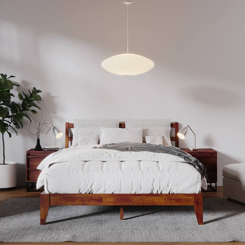 Carmen Pillow Top Headboard Platform Queen Bed Frame, Solid Rubberwood