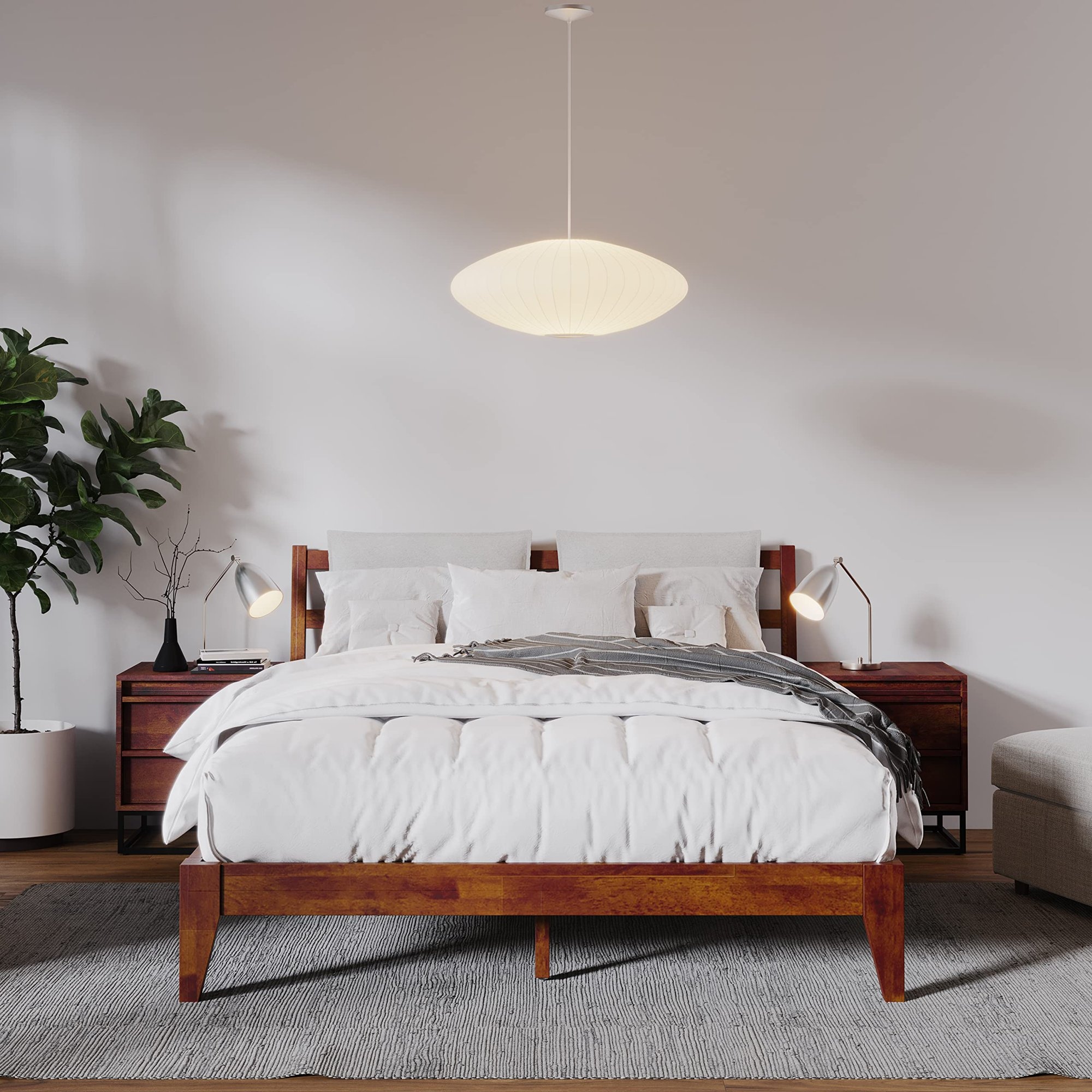 Carmen Pillow Top Headboard Platform Queen Bed Frame Solid Rubberwood Beige