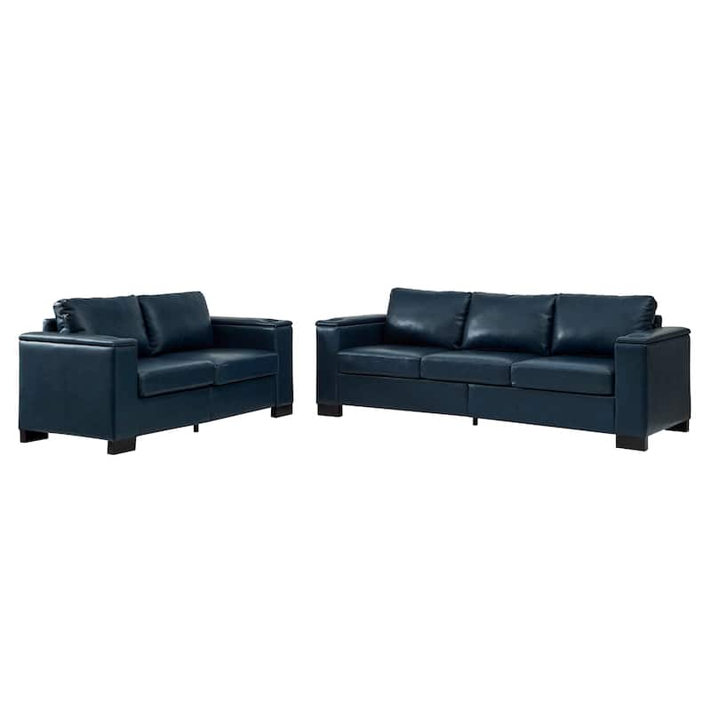 PU Leather Loveseat Sofa & 3 Seater Lounge Couch Set with Cup Holders, Storage Armrests and Seat for Living Room, Office