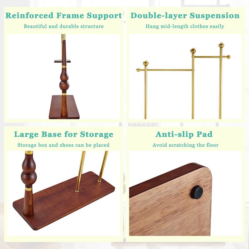 70"H Double Layer Stainless Steel Coat Rack with Wood Grain