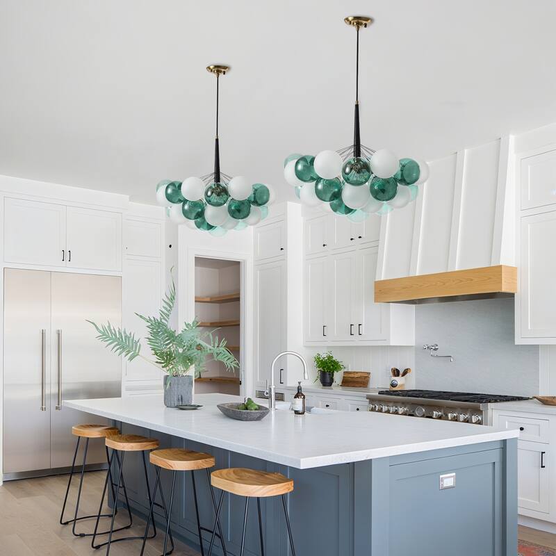 Mid - Century Modern Glass Globe Chandelier, Adjustable Height, E26 Base, 5 - Light Cluster Pendant Light for Dining Room