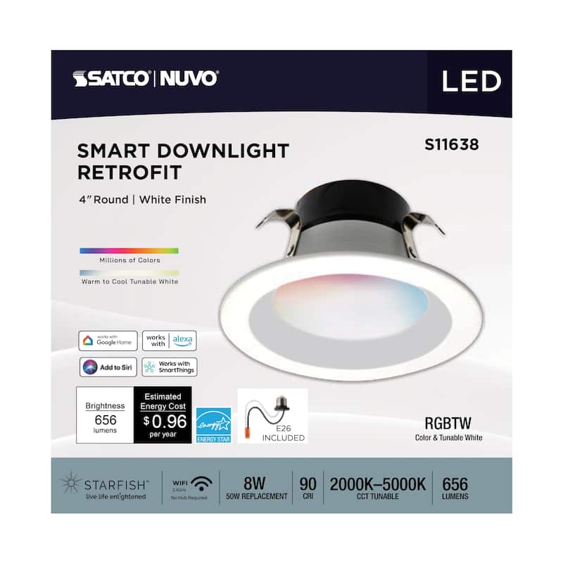 Starfish 8W LED Retrofit Downlight 4 Inch RGBTW Round White