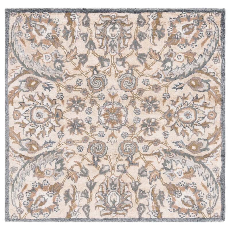 SAFAVIEH Handmade Bella Tifenn Modern Floral Wool Rug - 5' Square - Beige/Multi
