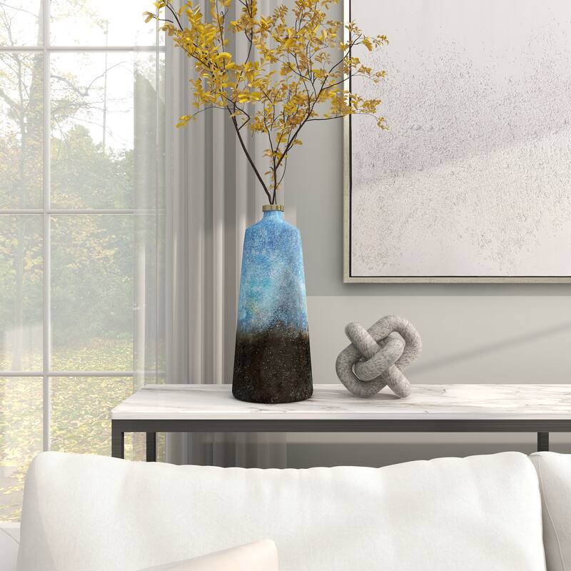 Blue Glass Galaxy Inspired Abstract Decorative Vase with Gold Top