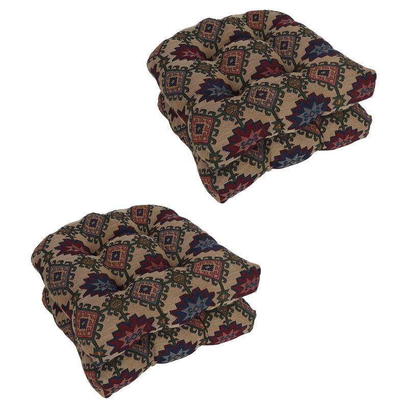 19-inch Rounded Back Tapestry Chair Cushion (Multiple Patterns, Set of 1,2, or 4) - 19 x 19 - Palomino - Set of 4
