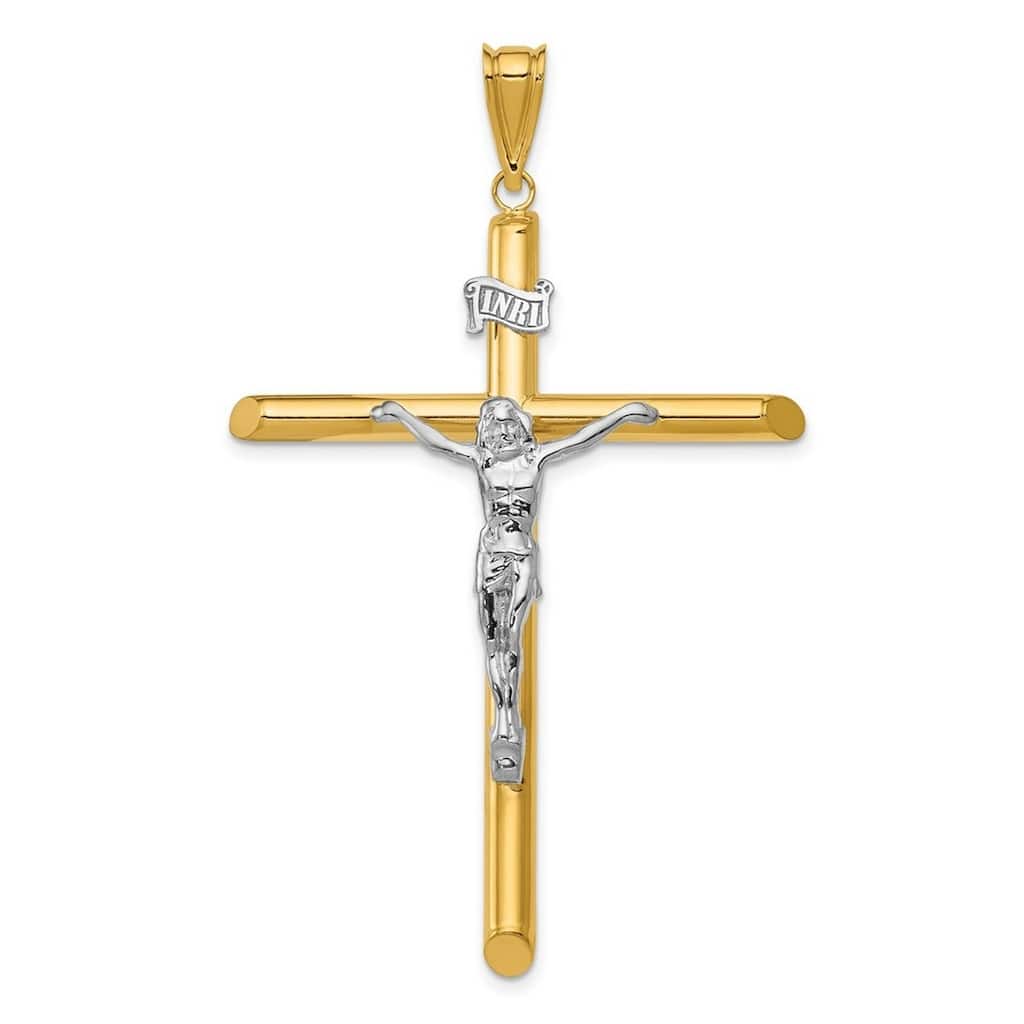 Curata 14k Two-tone Gold 18" 59x39mm Large Mens INRI Jesus Crucifix Necklace