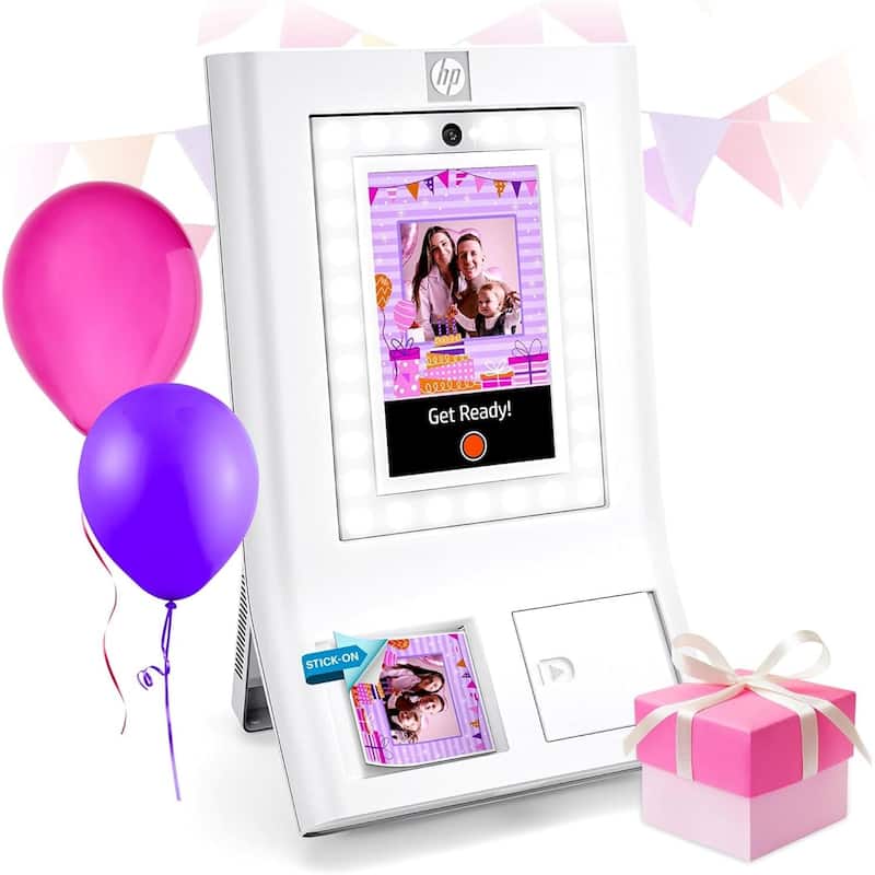 HP Sprocket Photobooth 3" x 4" Color Photo Printer with Touch Screen, LED Ring Light, Wi-Fi - White - WHITE