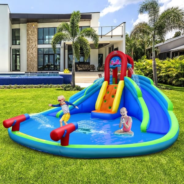 slide 2 of 19, Inflatable Waterslide Bounce House with Upgraded Handrail without Blower - 216" x 212.5" x 116" (W x D x H) Kids