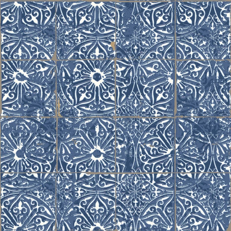 NuWallpaper Cobalt Sea Provincial Tile Peel and Stick Wallpaper