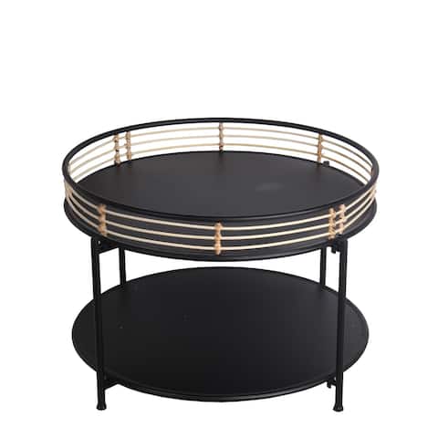 Black/Natural Metal/Glass Accent Table