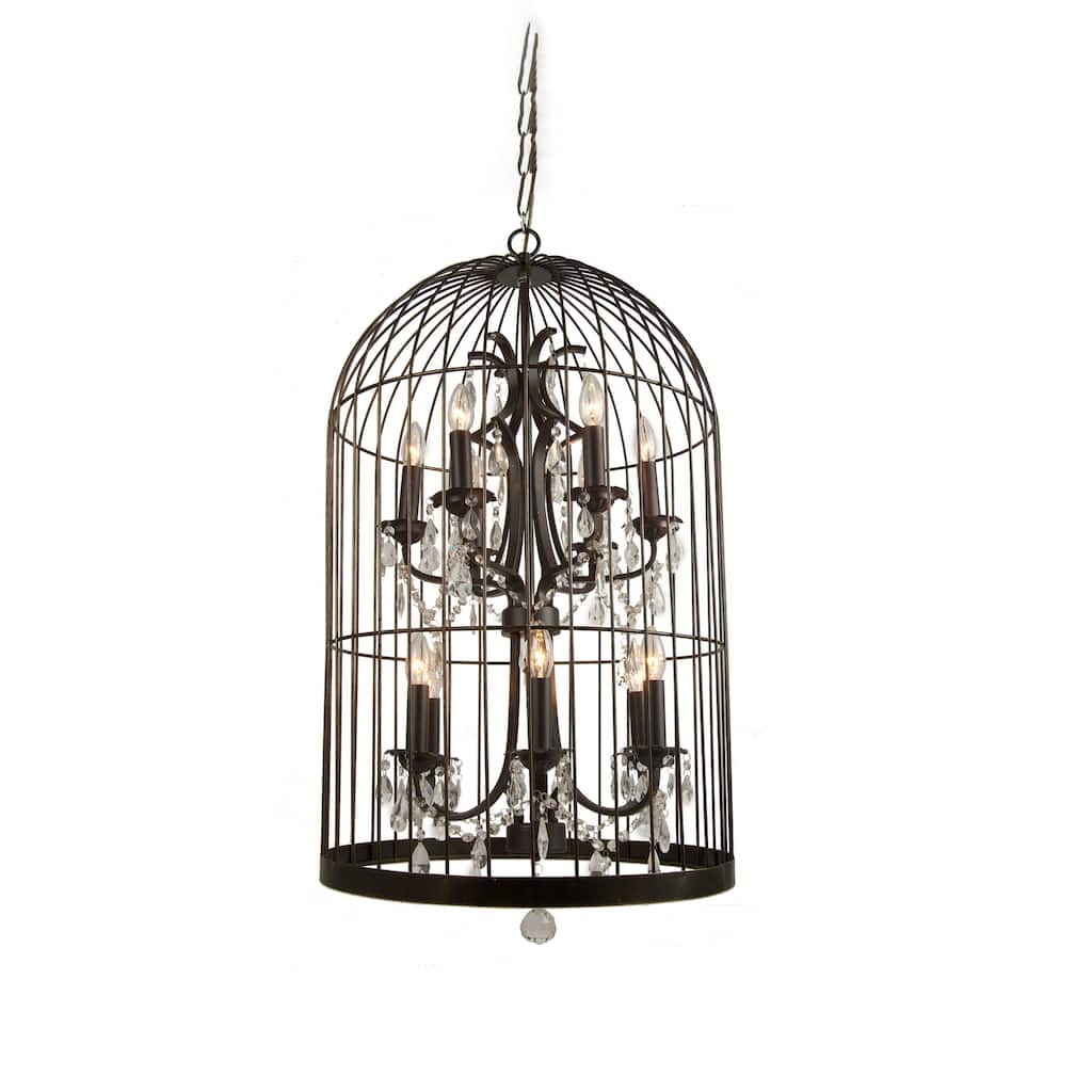 12-Light Black Chandeleir With Clear Crystal Accents