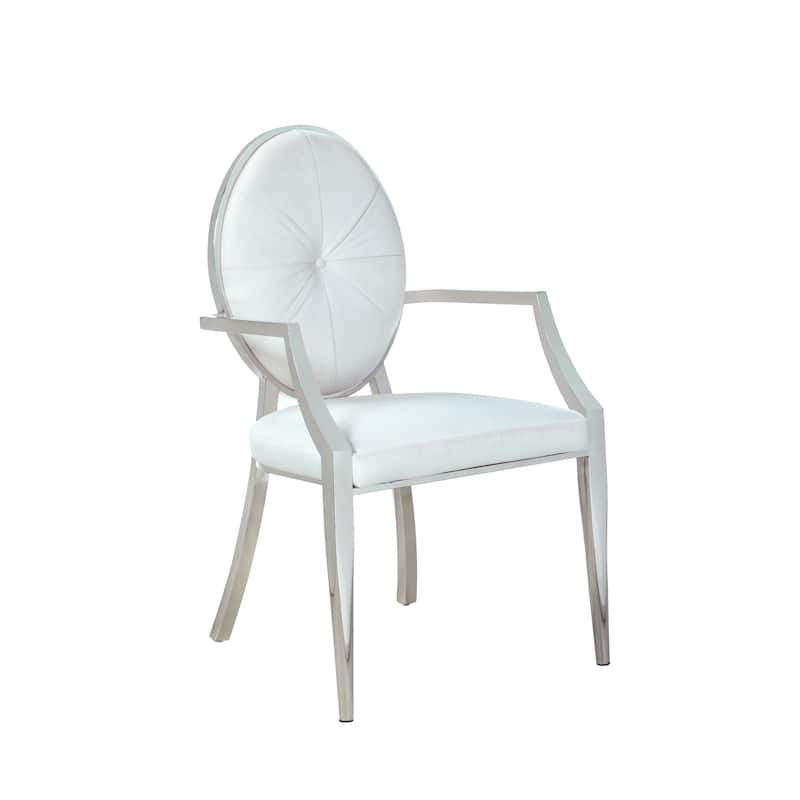 Somette Victory White Tufted Back Arm Chair, Set of 2 - 24.8" x 22.83" x 37.99"