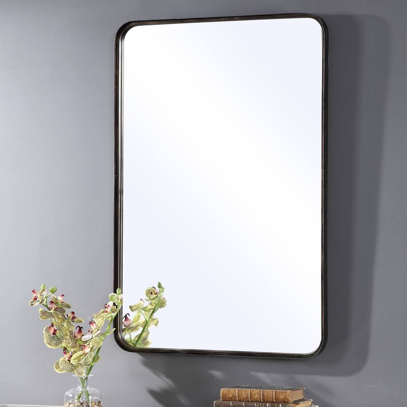 Copper Grove Dark Bronze Rectangular Wall Mirror with Rounded Corners