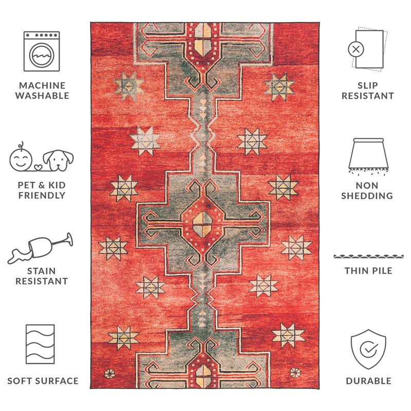 SAFAVIEH Tucson Nermira Transitional Machine Washable Rug - 5' x 8' - Rust/Green