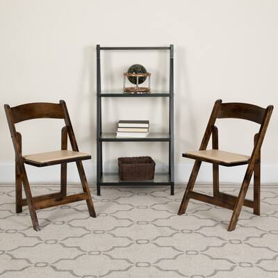 Wood Folding Chair with Vinyl Padded Seat (Set of 2)
