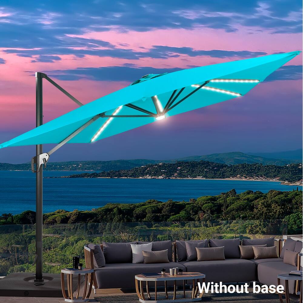 LIVOOSUN 11.5x9ft LED Cantilever Patio Umbrella with Cross Base