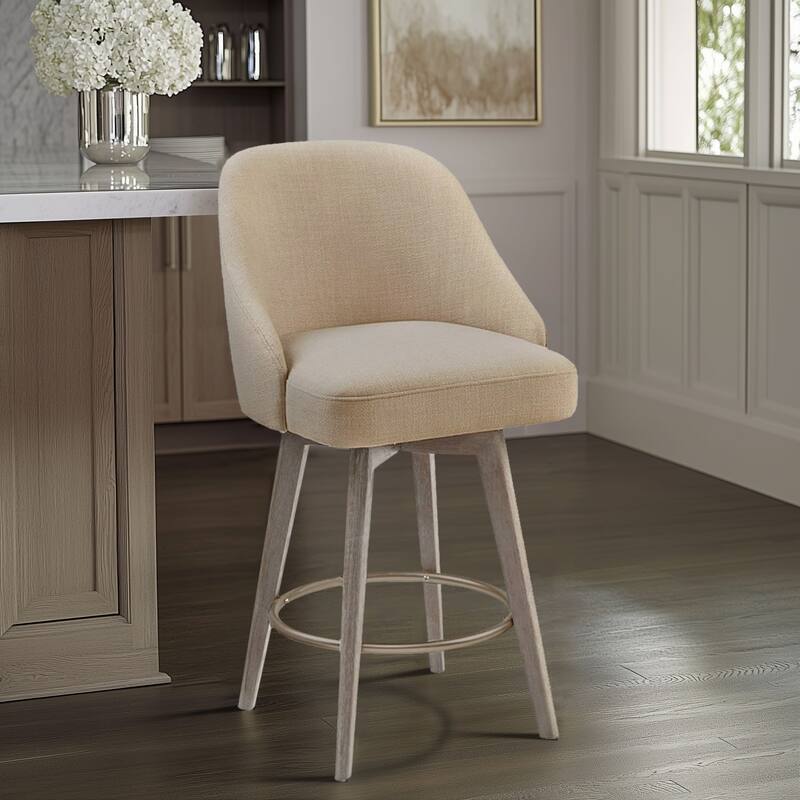 Madison Park Pearce Swivel Upholstered Counter Stool with Solid Wood Legs & Metal Footrest