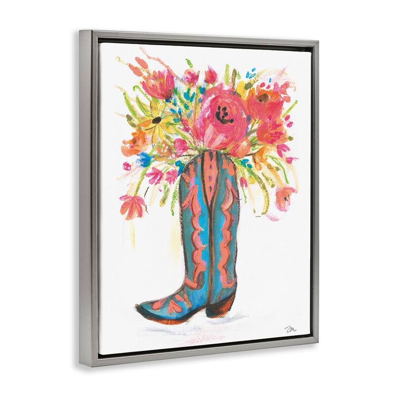 Stupell Floral Cowgirl Boot Pastels Framed Floater Canvas Wall Art Design By Jessica Mingo