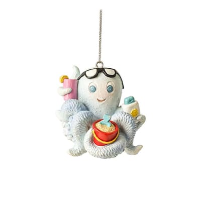 Octopus Holding Suntan Lotion Drink and Beach Ball Christmas HolidayOrnament - Multi