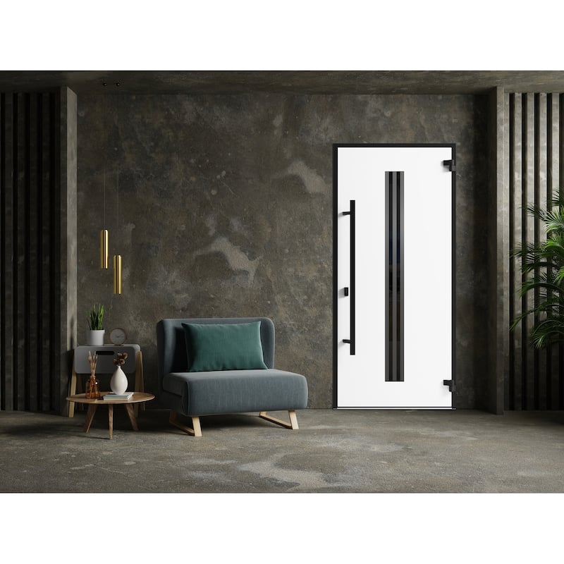 Front Exterior Prehung Steel Door Ronex 1055 Teak Entry Metal Painted W36xH80 Left hand Inswing