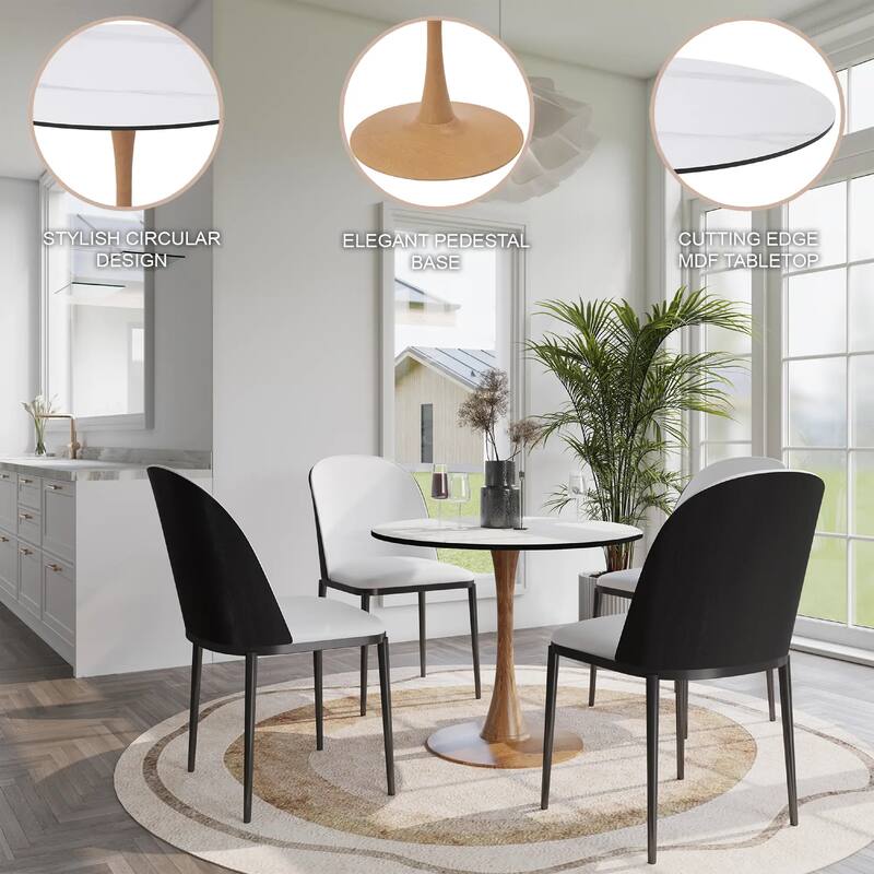 Bristol 27" Round Dining Table with MDF Top and Natural Wood Steel Pedestal Base for Modern Kitchen and Dining Room