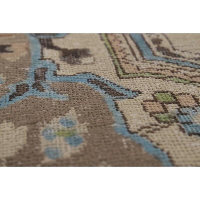 Floral Medallion Tabriz Persian Rug Hand-Knotted Beige Wool Carpet - 8'0"x 11'5"