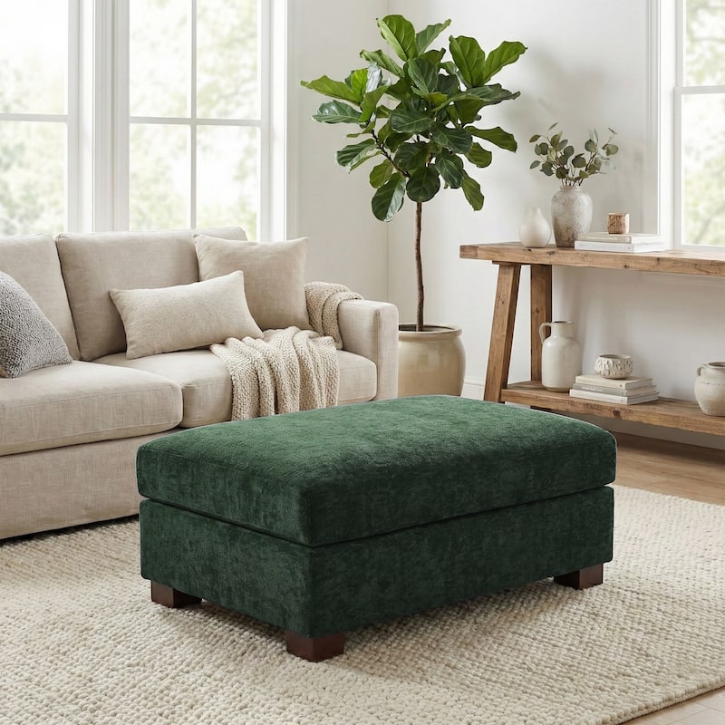 Oversized Chenille Modular Ottoman With Cushioned Top - Green - Single