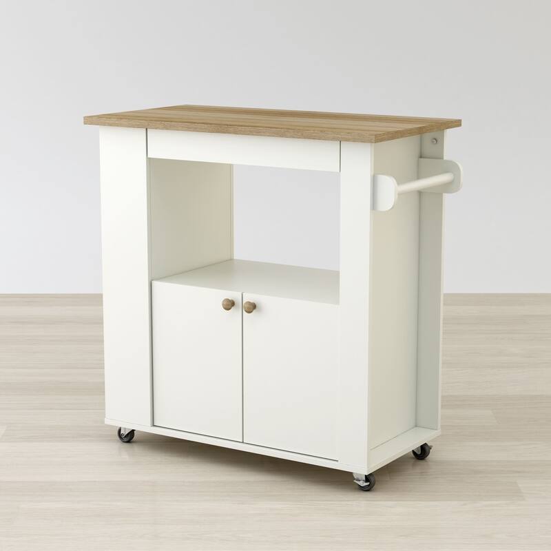 Kitchen Cart with Wheels & Storage - Rolling Utility Island Cart - Extendable Tabletop