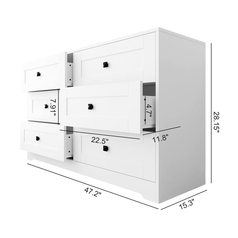 Farmhouse White 6 Drawer Dresser with Barn Door Style, Chest of Drawers Storage Cabinet for Bedroom Living Room