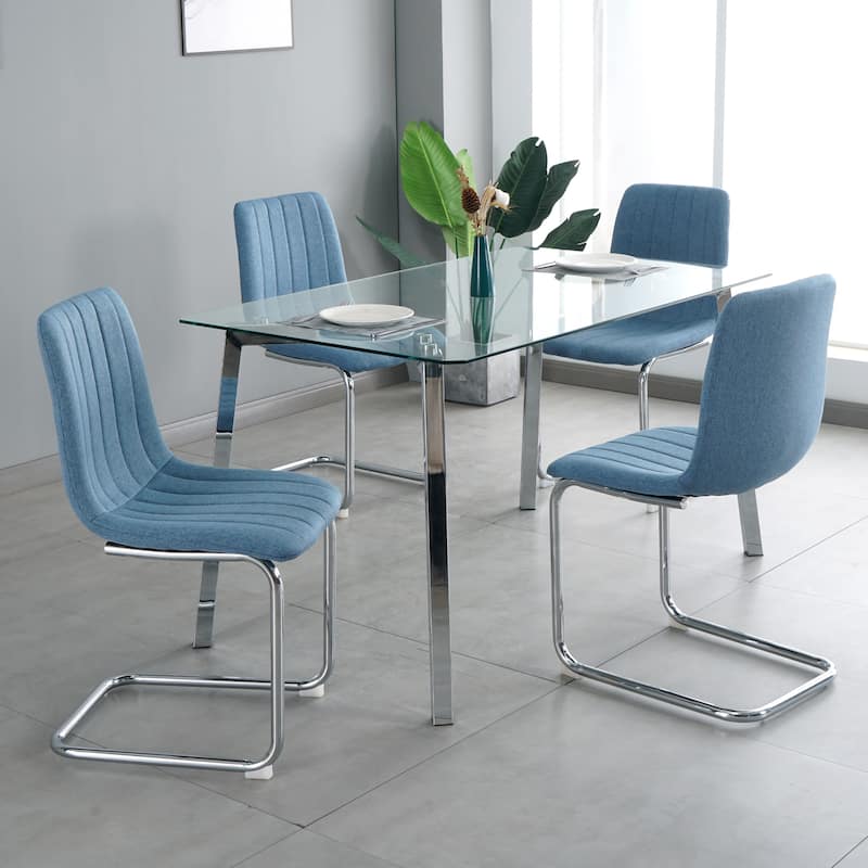Modern Dining Chairs Set of 4, Bedroom Vanity Chair, Kitchen Breakfast Chairs, Upholstered Dining Chairs with Silver Metal Leg