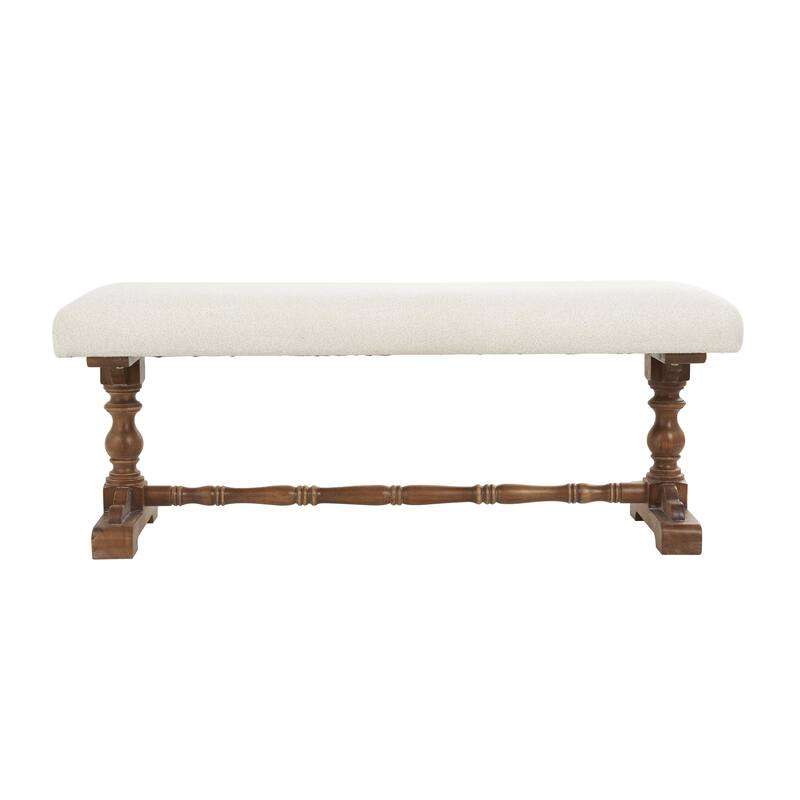 Fabric Home Bench with Brown Turned Legs - Cream - Roche River Decor