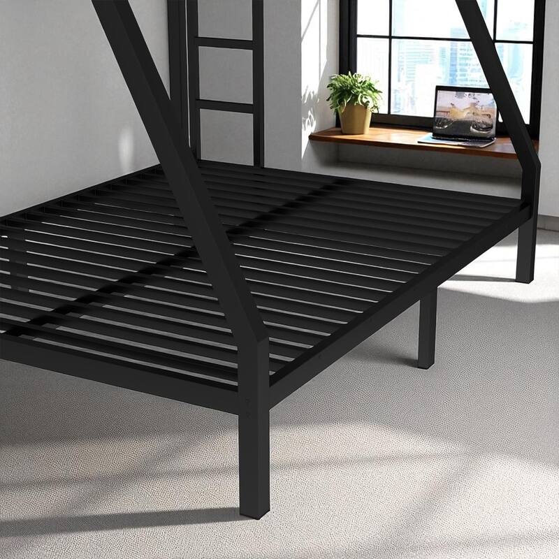 Metal Twin over Full Bunk Bed, Space-Saving, Noise-Reduced, No Box Spring Needed, Black for Teens and Adults