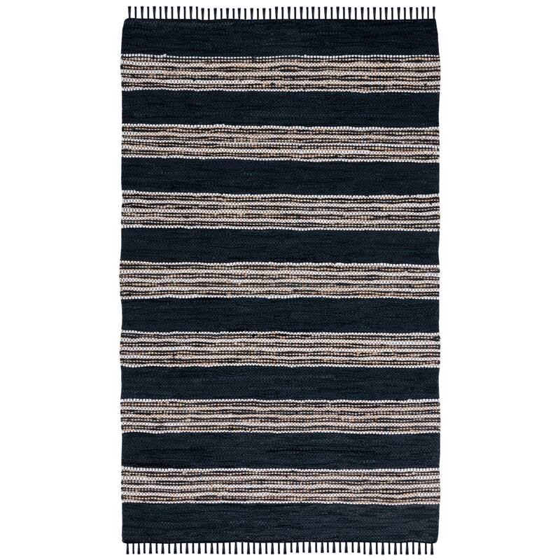 SAFAVIEH Handmade Vintage Leather Demetra Modern Fringe Rug - 4' x 6' - Black/Natural