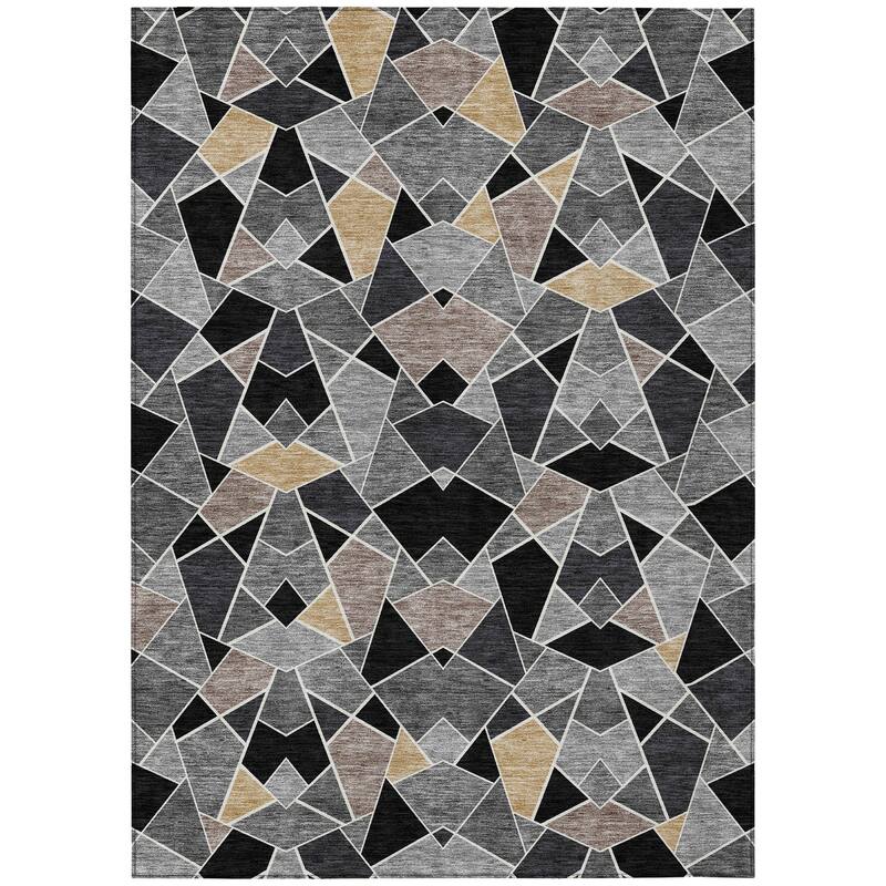 Machine Washable Indoor/ Outdoor Modern Mosaic Chantille Rug