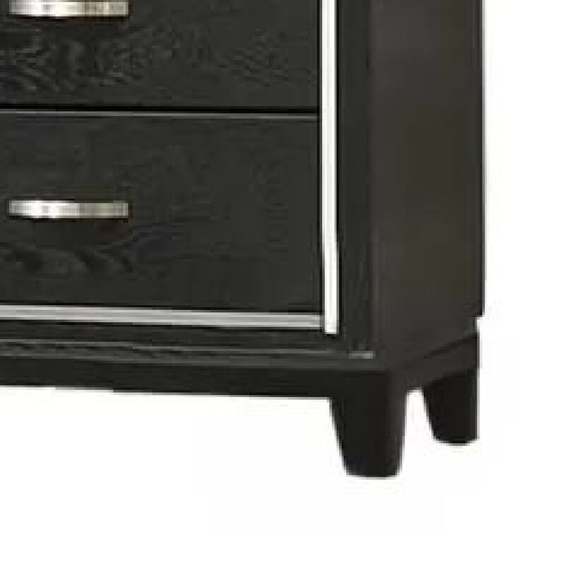 Lyla Tall Dresser Chest, Glam Silver Trim, 4 Drawer, Black Wood
