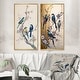 preview thumbnail 1 of 6, Designart "Multicolor Birds On Plum Blossoms Tree" Bird Framed Wall Set Of 2 For Home Decor 24 in. wide x 20 in. high - Gold