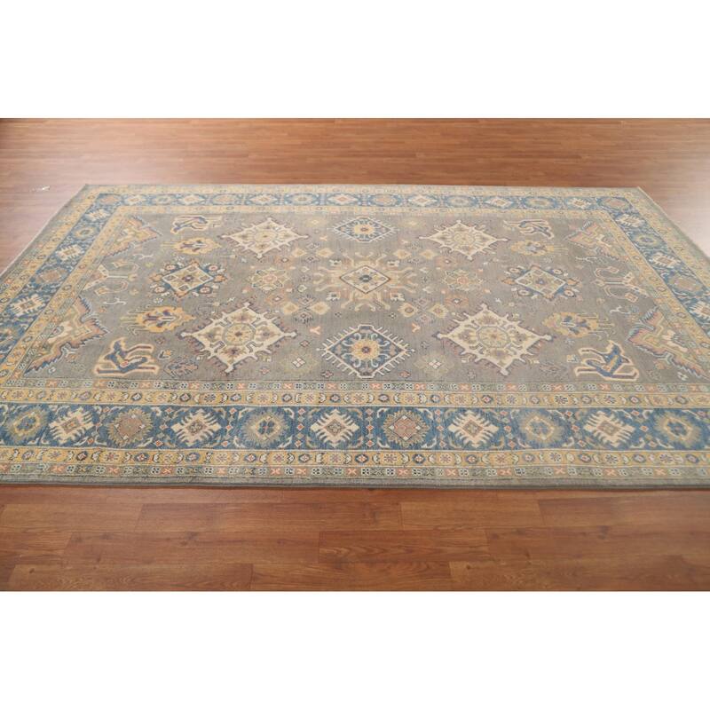 Gray Kazak Area Rug Hand-Knotted Wool Carpet - 6'5" x 9'9"