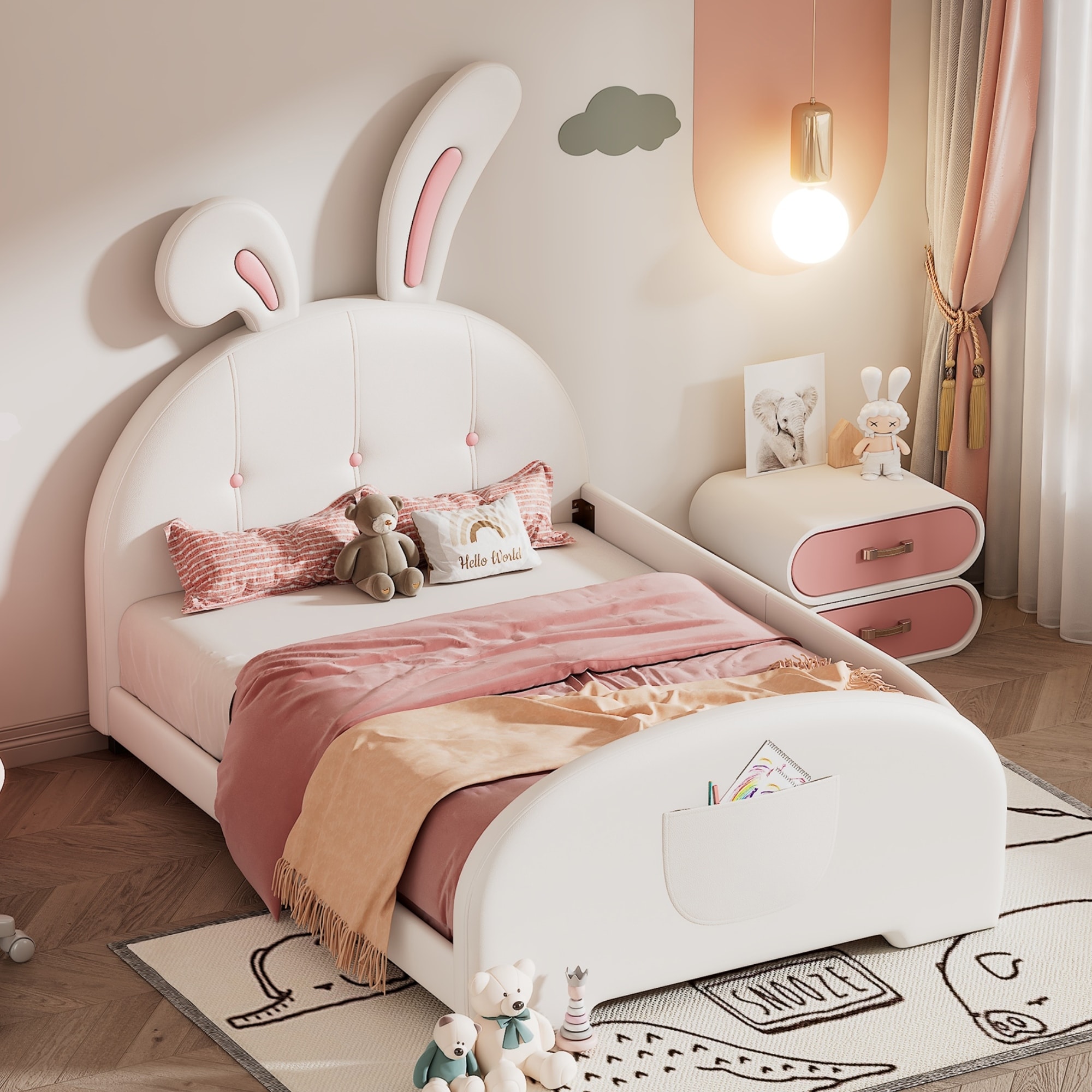 Cute Twin Size Upholstered Princess Bed,Platform Bed with