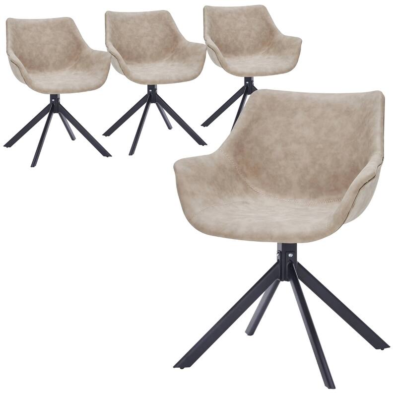 Markley Leather Swivel Dining Armchair with Black Iron Base - Accent Dining Chair for Kitchen and Dining Room Set of 4 - Taupe