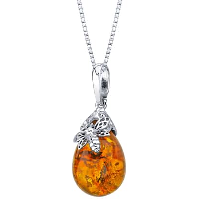 Amber Bee Pendant in Sterling Silver