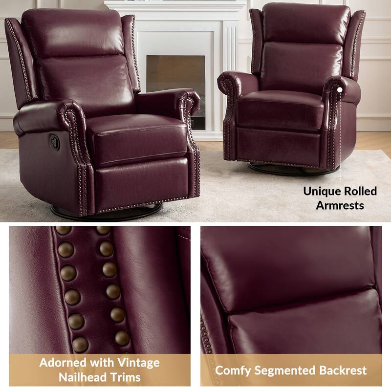 Viviana Traditional Genuine Leather Manual Swivel Glider Recliner Set of 2 by HULALA HOME