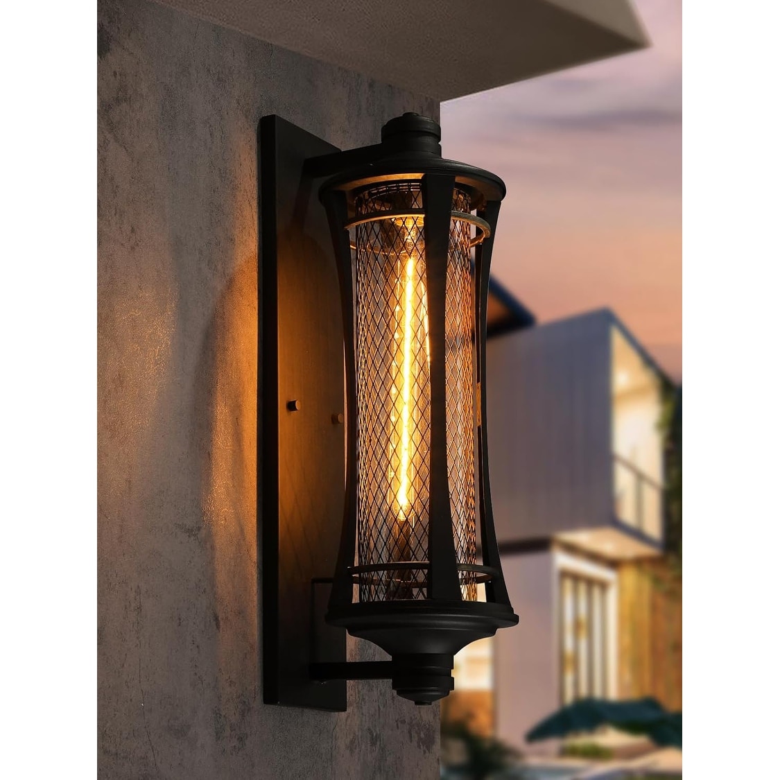 Extra Large 21 inch Outdoor Wall Light, Max 60w E26 Base, Vintage Grid Exterior Light Fixtures Wall Mount - 2Pack, image size:1125x1125