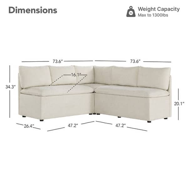 dimension image slide 7 of 8, Spruce & Spring Modern 74" L-Shaped Dining Bench with Storage, Corner Breakfast Nook Banquette Bench