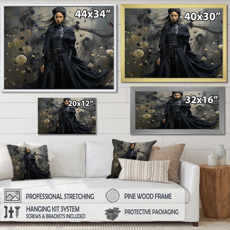 Designart "Dark Fashion Couture Woman" Fashion Black Wall Decor - Glam Bedroom Framed Canvas Wall Art